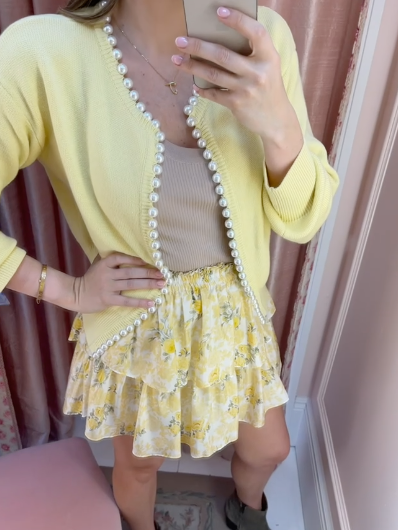 Charlotte pearl trim cardigan in pale yellow