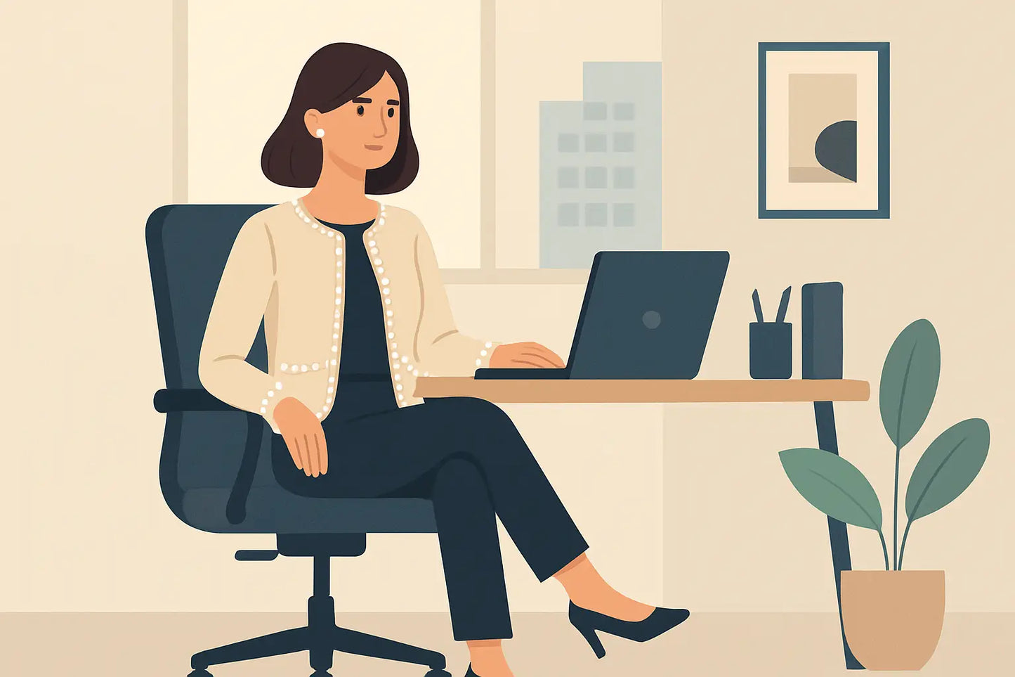 Pearl-Trim Cardigan Office Outfits That Work