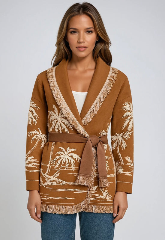 Palmer fringe cardigan in biscuit