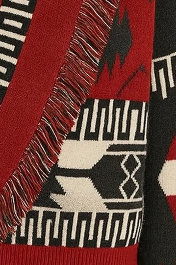 Isabel printed fringe cardigan in Red