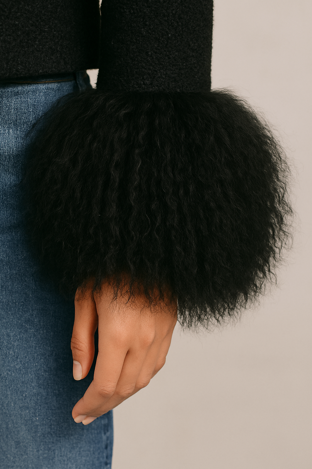 Odette Mongolian cuff jacket-Black