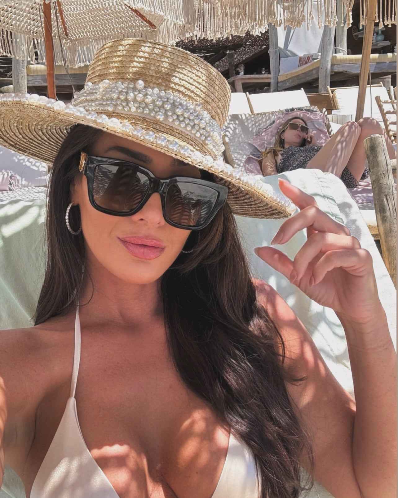 Petra | Pearl Embellished Resort Straw Hat - Self-same