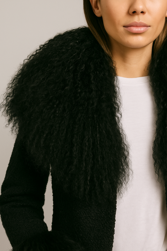 Odette Mongolian cuff jacket-Black