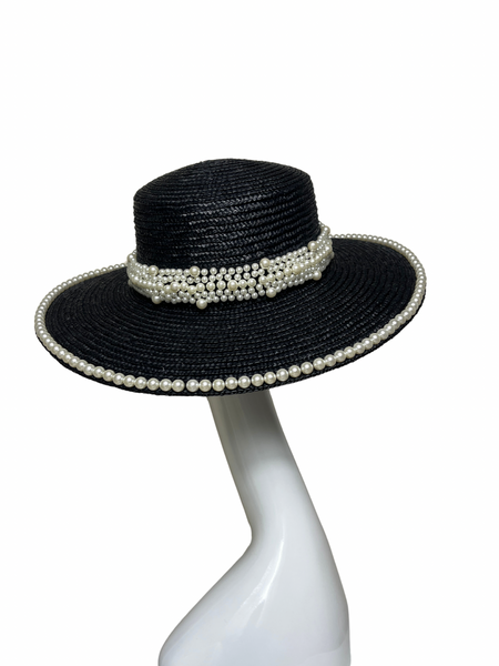 Petra Black Pearl Raffia Sun Hat – Wide Brim Summer  display picture 1