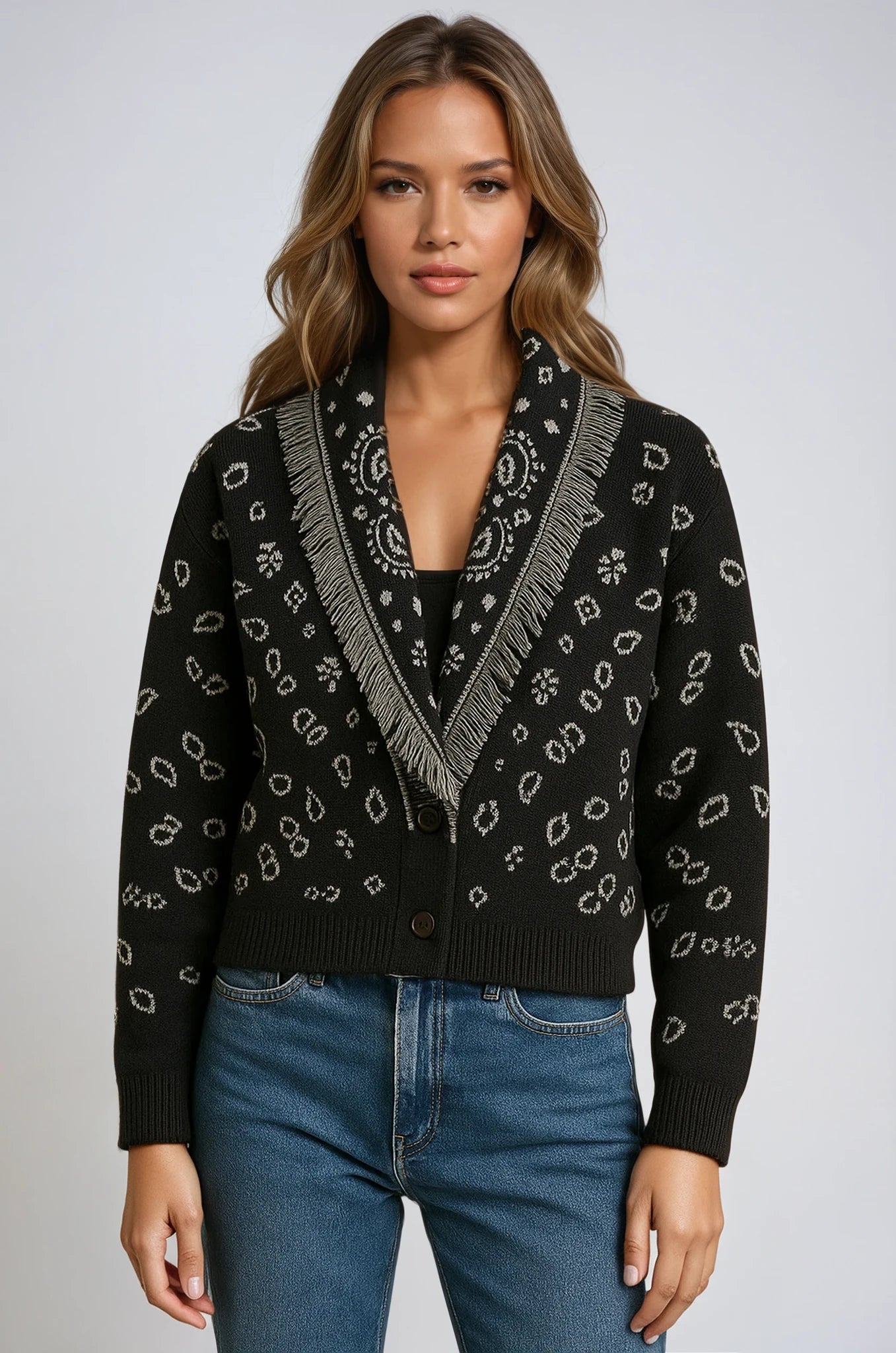 Isabel printed fringe cardigan