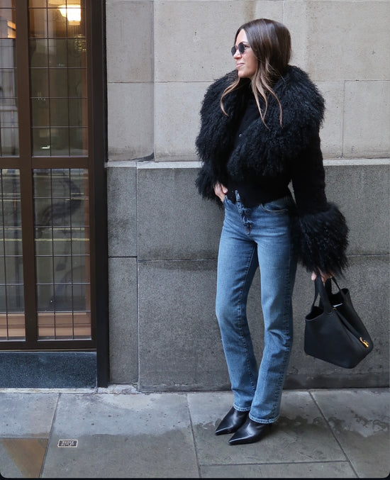 Odette Mongolian fur jacket-Black