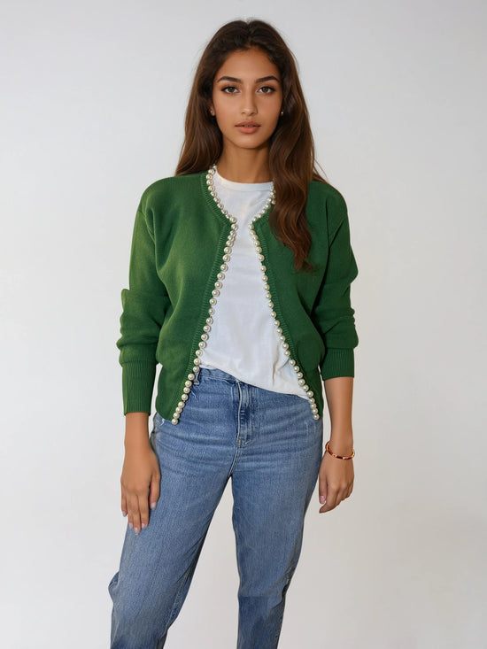 Charlotte pearl trim cardigan Hunter Green