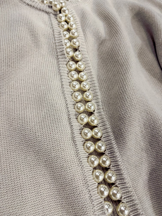 Charlotte pearl trim cardigan in Dove Grey