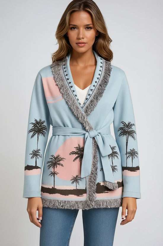 Palmer fringe cardigan in sky blue