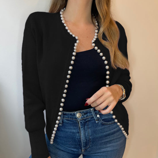 Charlotte pearl trim cardigan in black