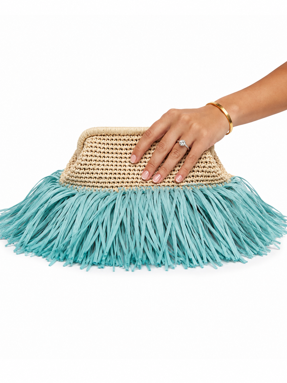 Spritz Fringe Clutch Bag- Sand/Turquoise