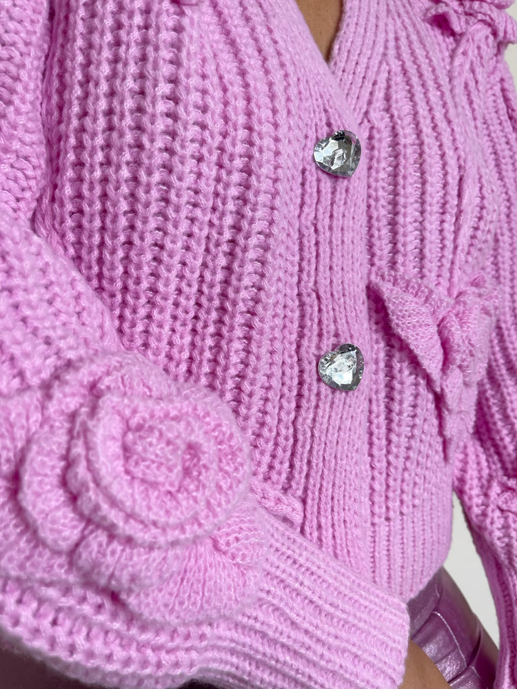 Fleur floral detail cardigan-Pink