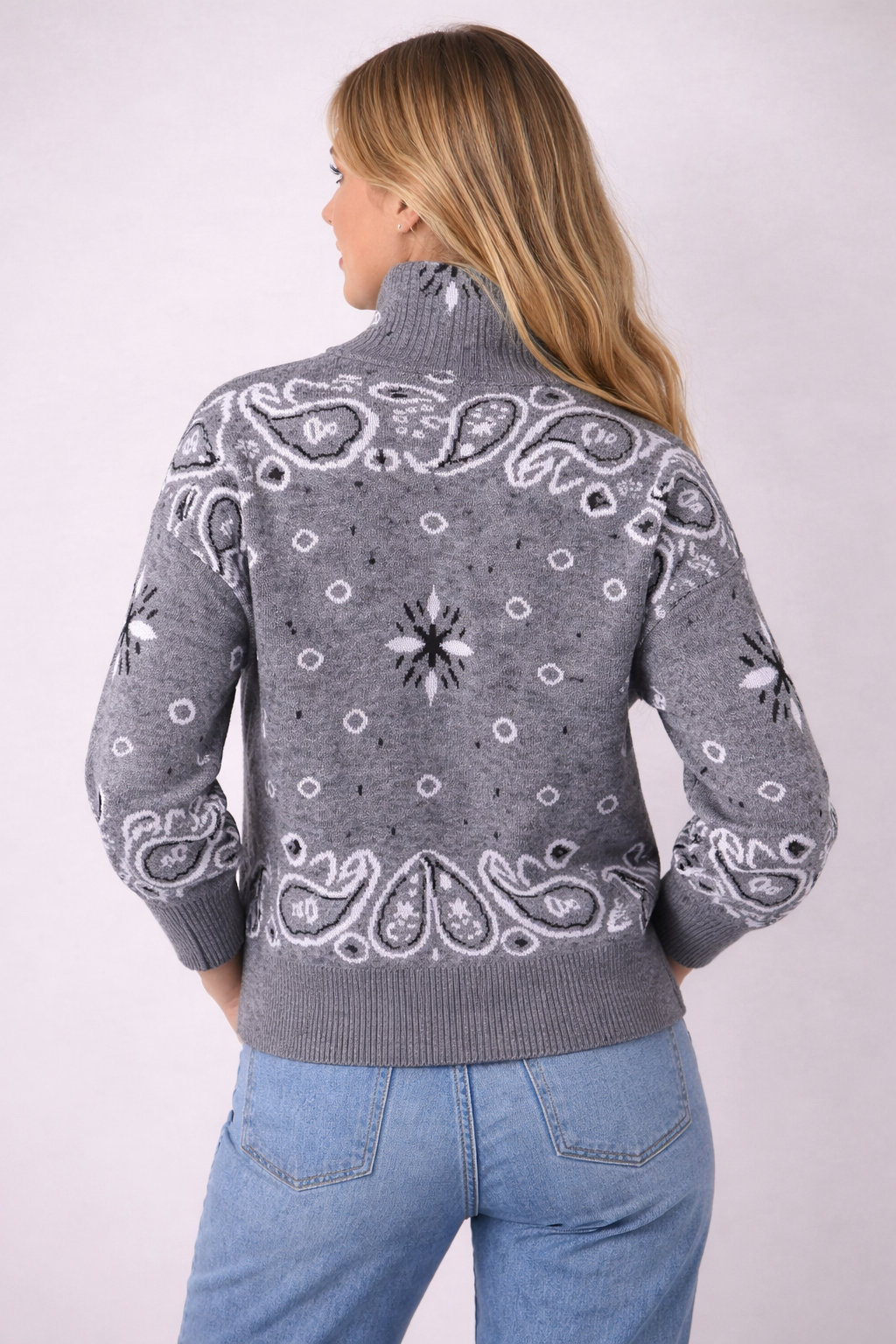 Nara paisley zip up cardigan-Grey