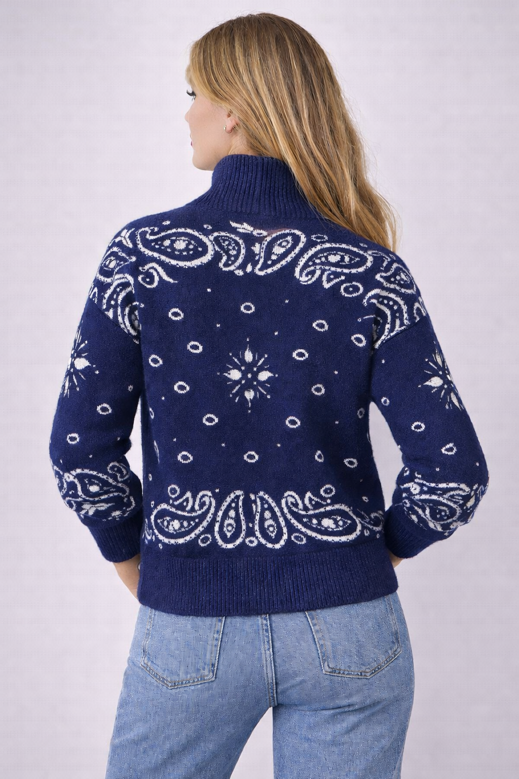 Nara paisley zip up cardigan-Navy