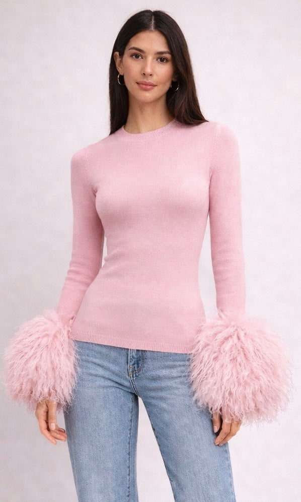 Pink Mongolian fur jumper