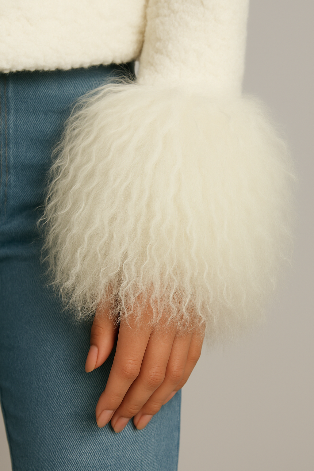 Odette Mongolian cuff jacket-Cream