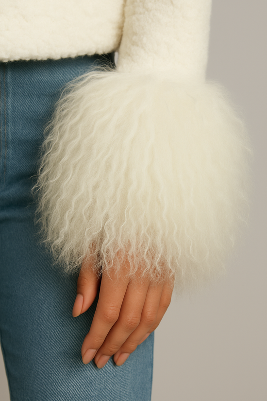 Odette Mongolian cuff jacket-Cream