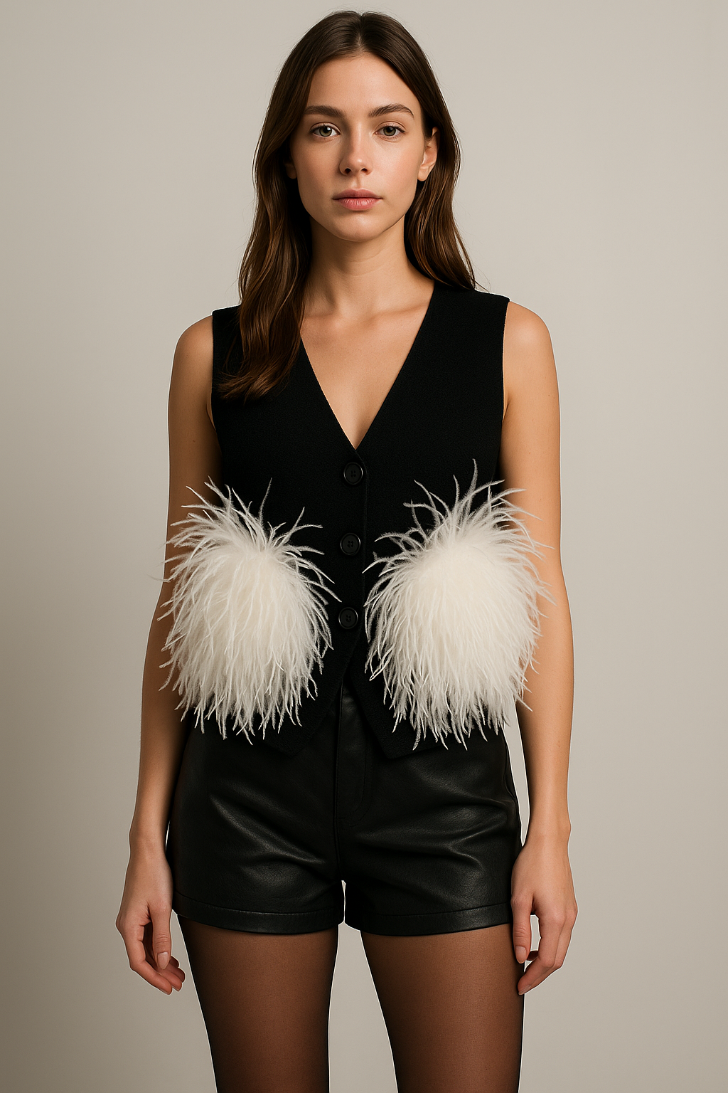 Pom ostrich feather button down vest
