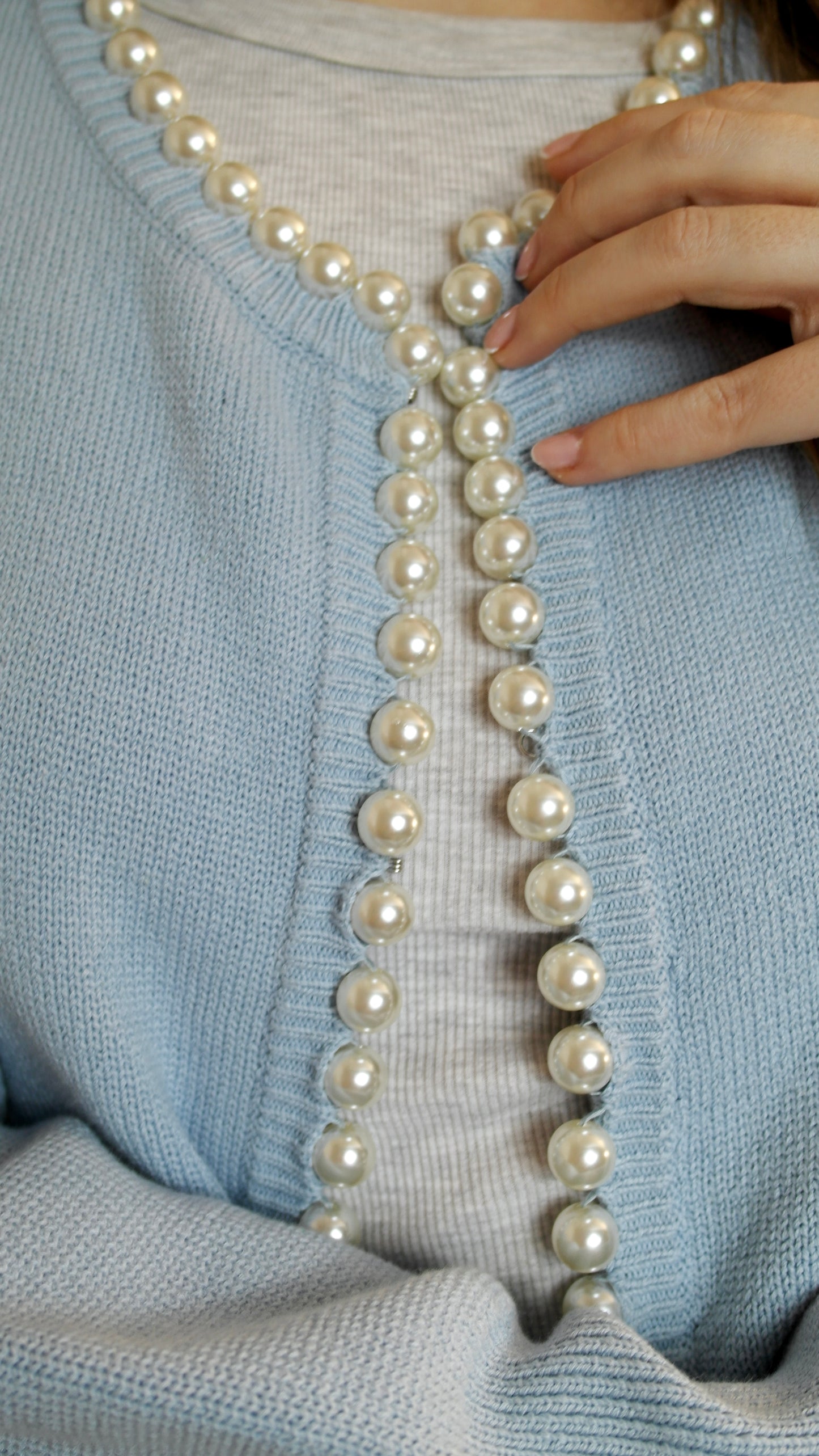 Charlotte pearl trim cardigan in cornflower blue