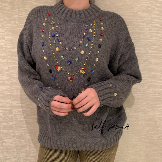 Lizzie Embellished Wool Jumper available in grey & white